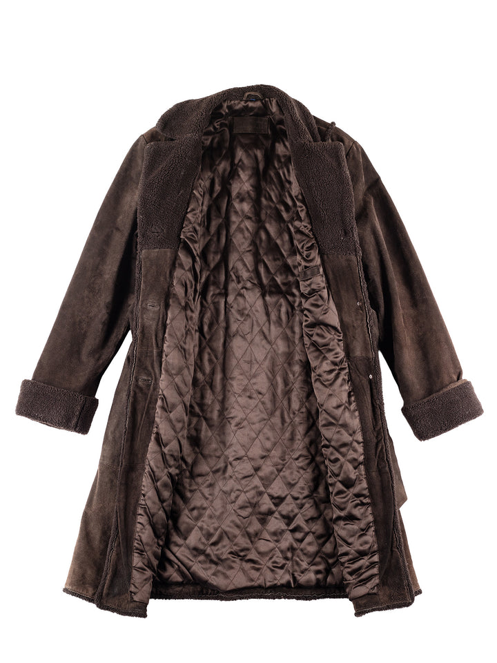 Vintage 90's Women Faux Sheepskin Coat in Brown