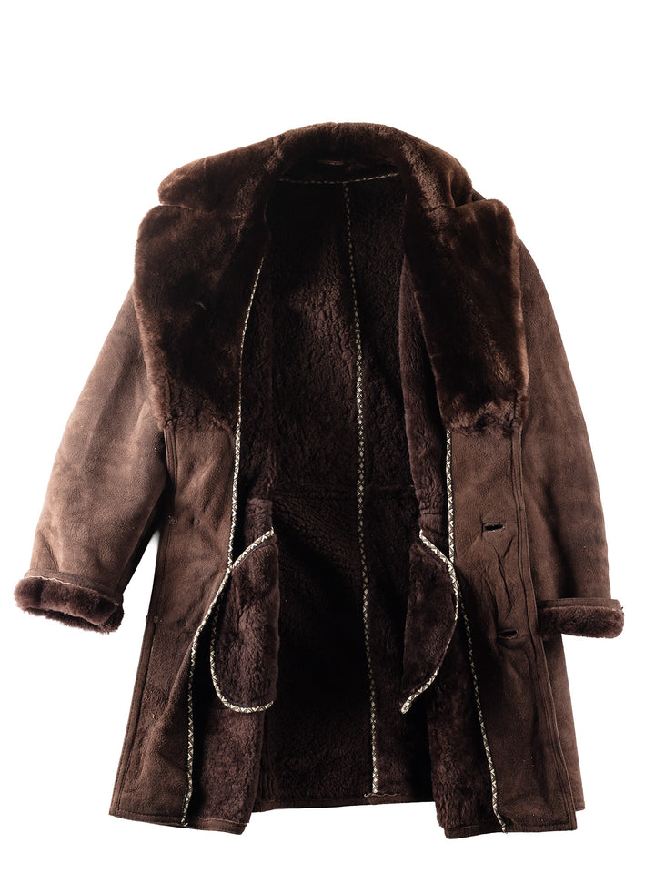 Vintage 80's Men Sheepskin Coat in Brown