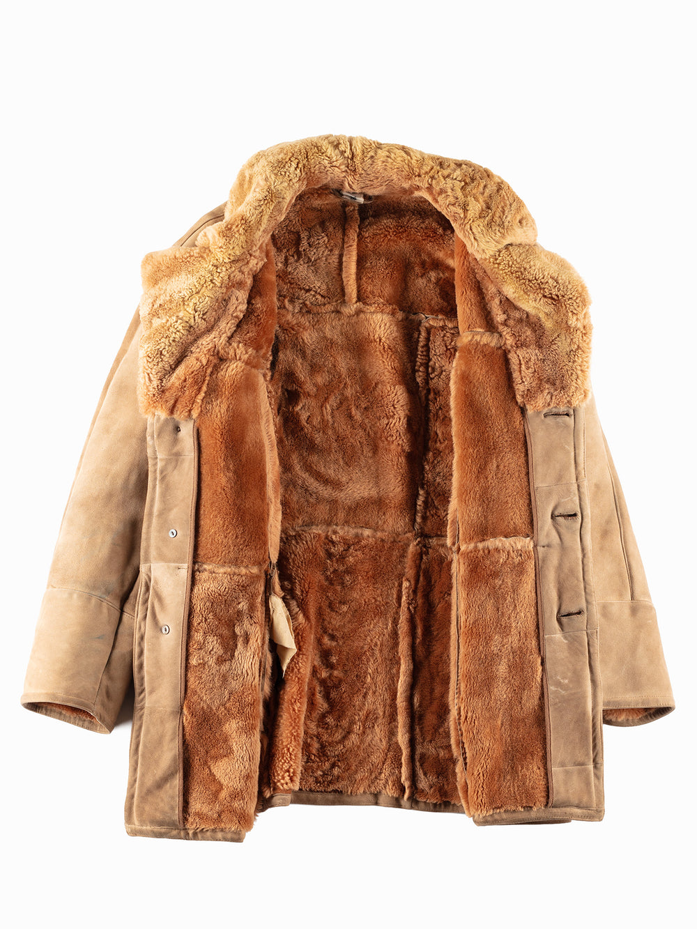 Vintage 70's Men Sheepskin Shearling Coat in Beige