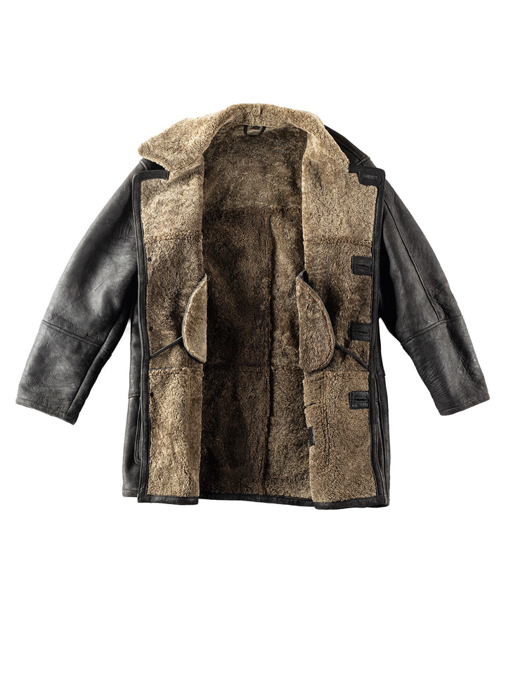 Vintage 80's Men Sheepskin Coat in Black