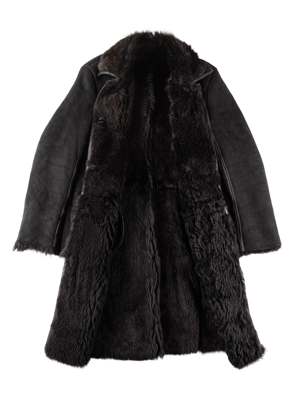 Vintage 90's Women Sheepskin Shearling Coat in Black