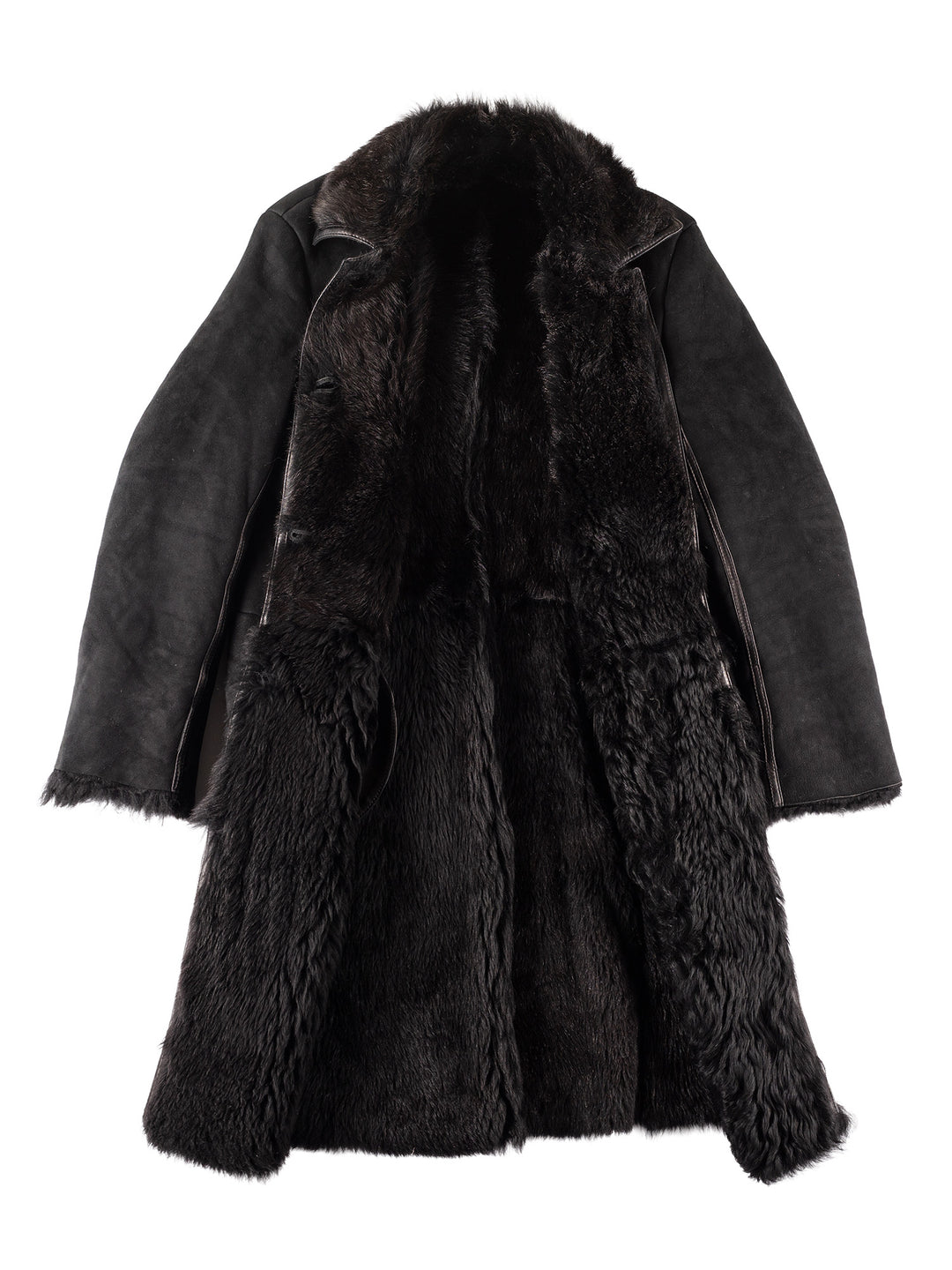 Vintage 90's Women Sheepskin Shearling Coat in Black