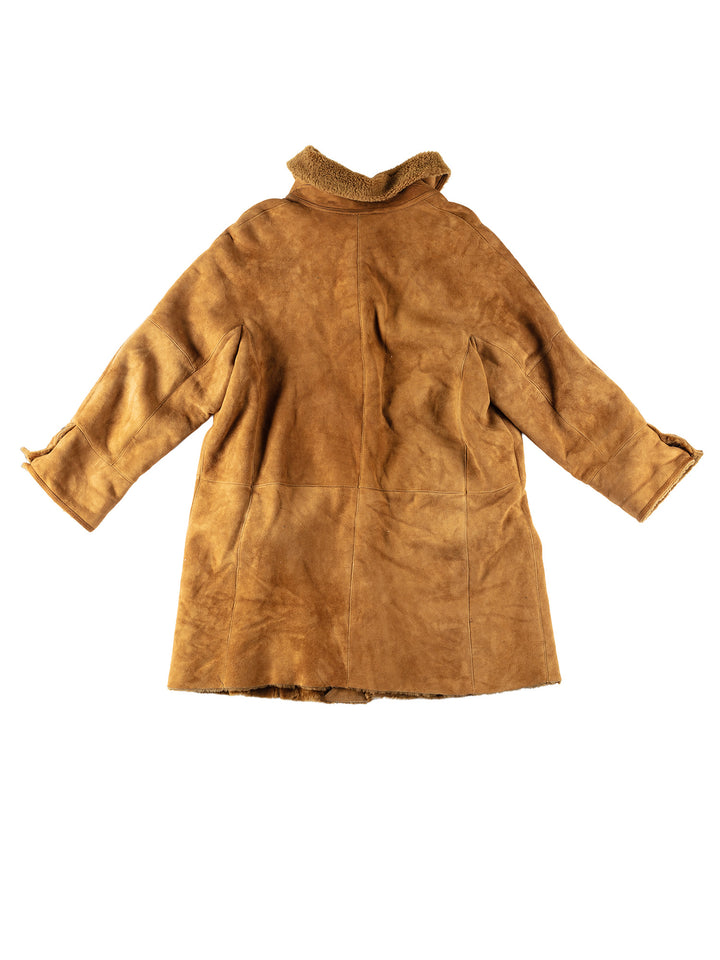 Vintage 80's Women Faux Sheepskin Coat in BrownMN169
