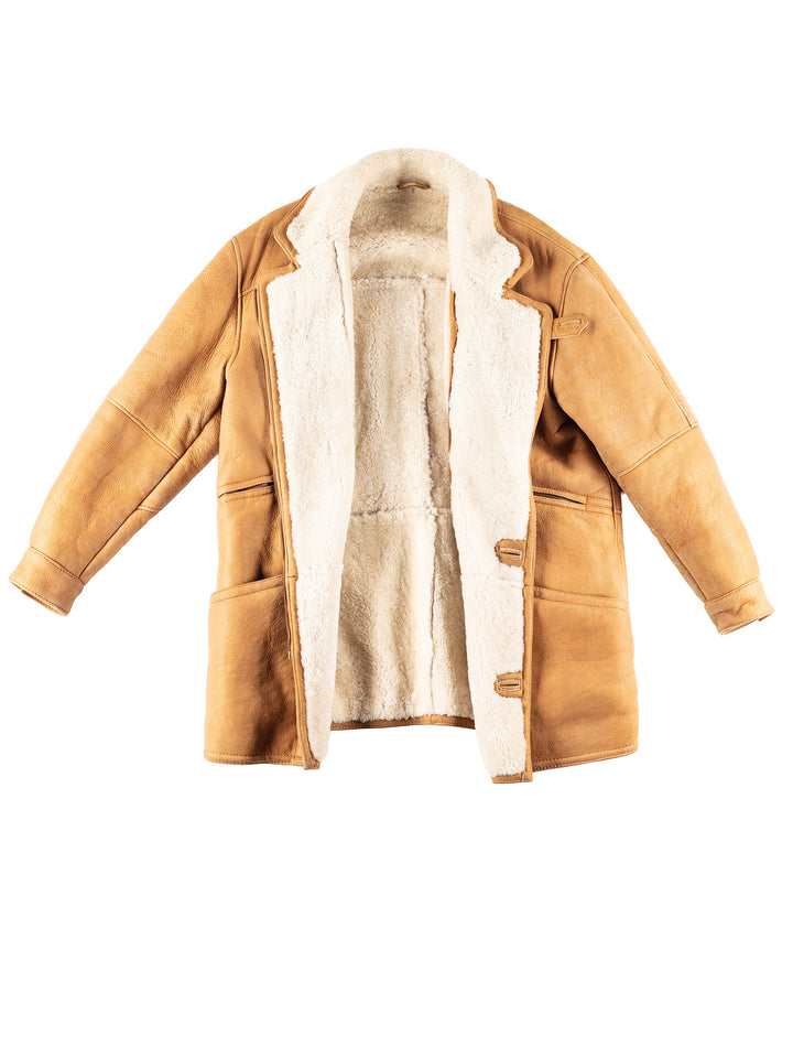 Vintage 80's Men Sheepskin Coat in Orange