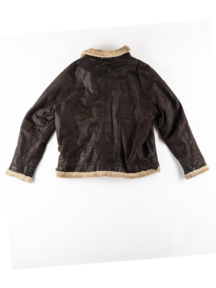 Vintage 90's Men Faux Sheepskin Jacket in BrownVN235