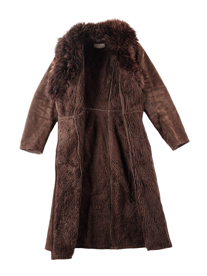 Vintage 90's Women Faux Sheepskin Coat in Brown