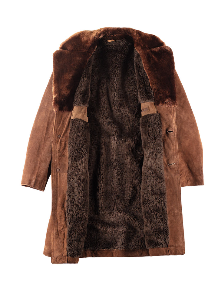 Vintage 70's Men Faux Sheepskin Coat in Brown