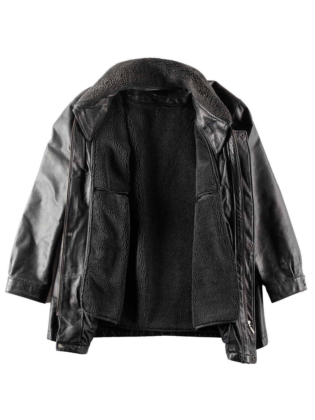 Vintage 90's Men Faux Sheepskin Coat in Black