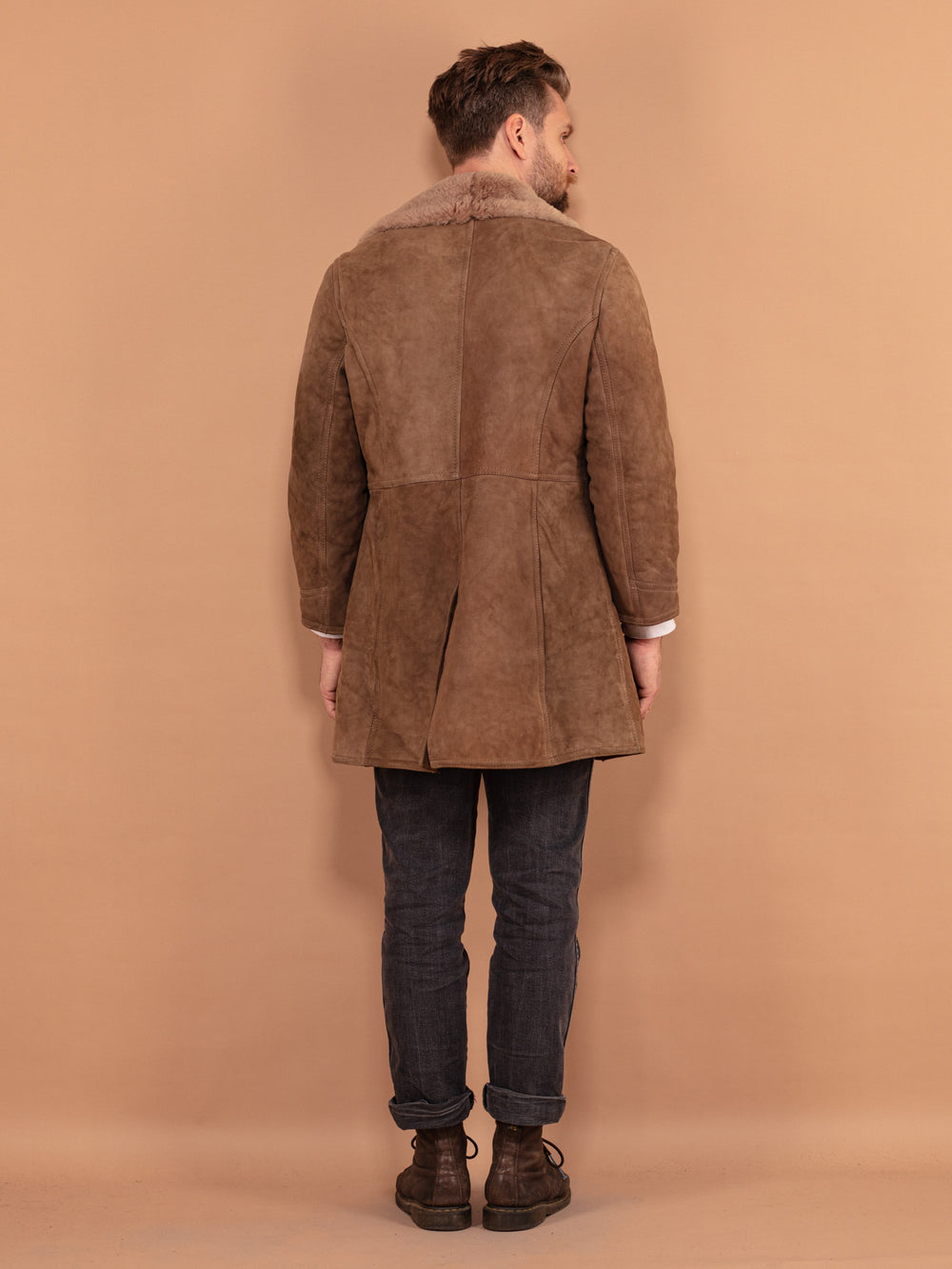 Vintage 70's Men Sheepskin Coat in Beige - NorthernGrip