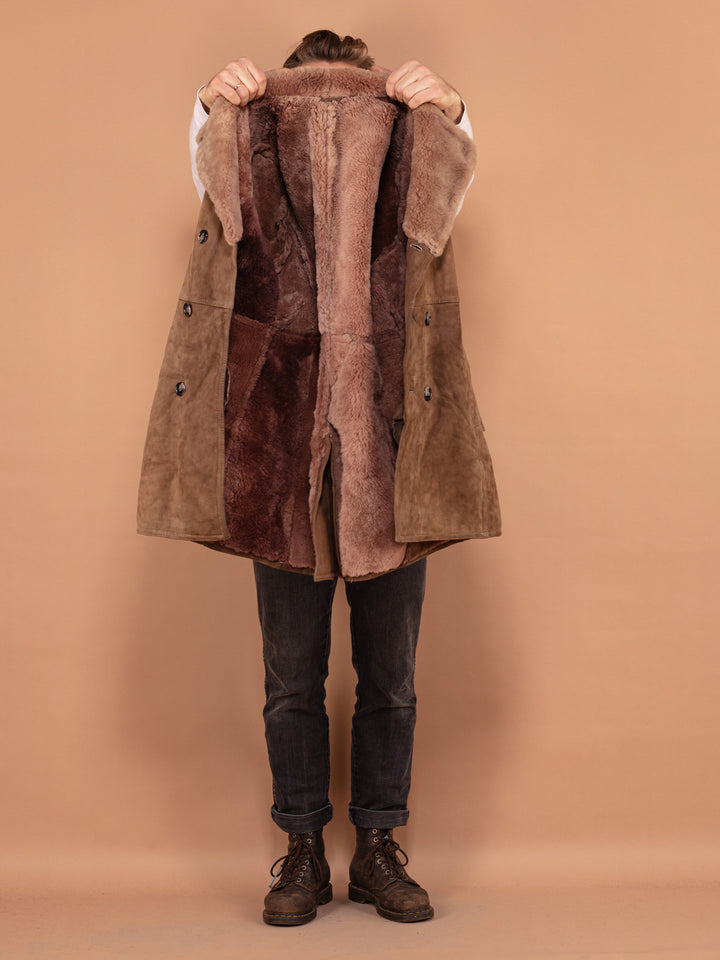 Vintage 70's Men Sheepskin Coat in Beige - NorthernGrip