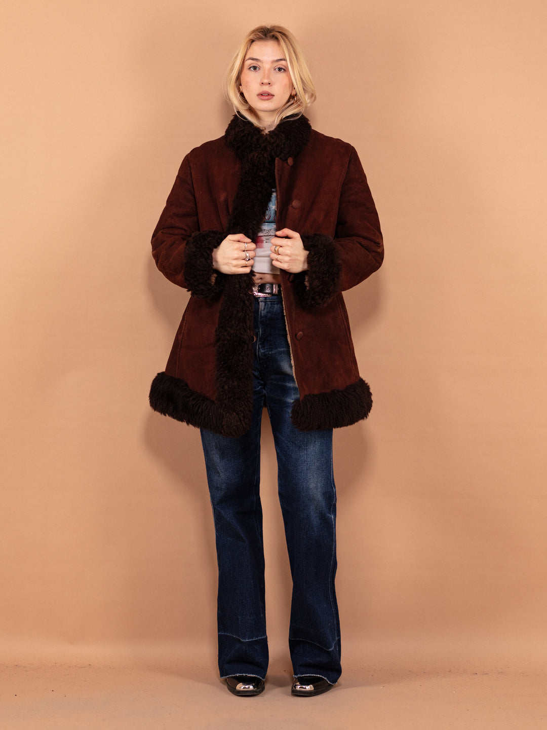 Vintage 70's Women Penny Lane Sheepskin Coat in Brown - NorthernGrip
