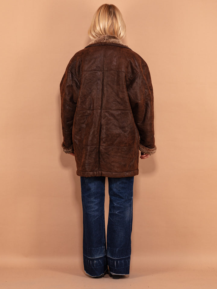 Vintage 80's Women Oversized Sheepskin Coat in Brown - NorthernGrip