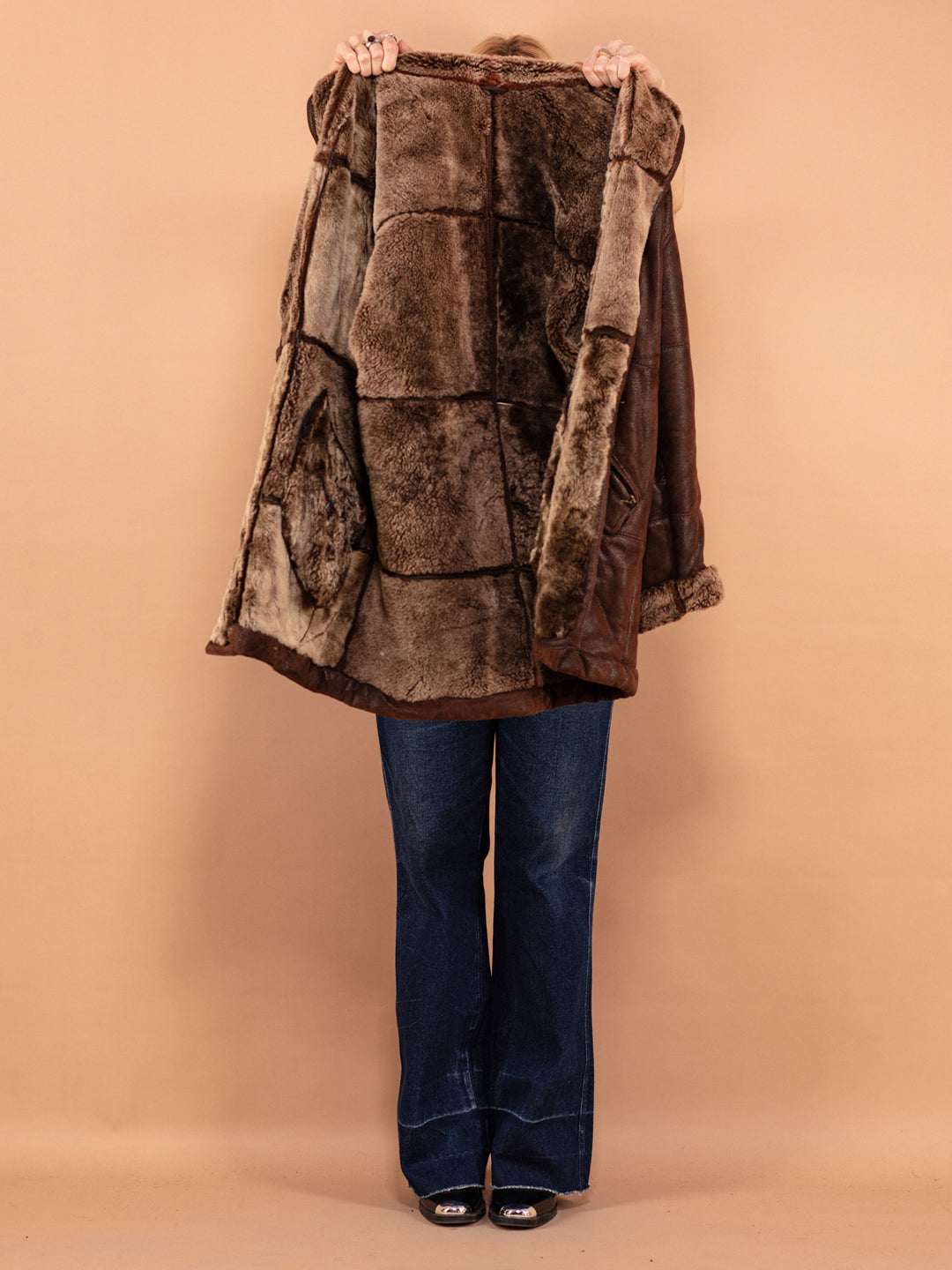 Vintage 80's Women Oversized Sheepskin Coat in Brown - NorthernGrip
