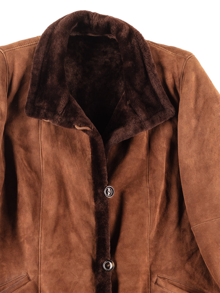 Vintage 80's Women Sheepskin Coat in Brown