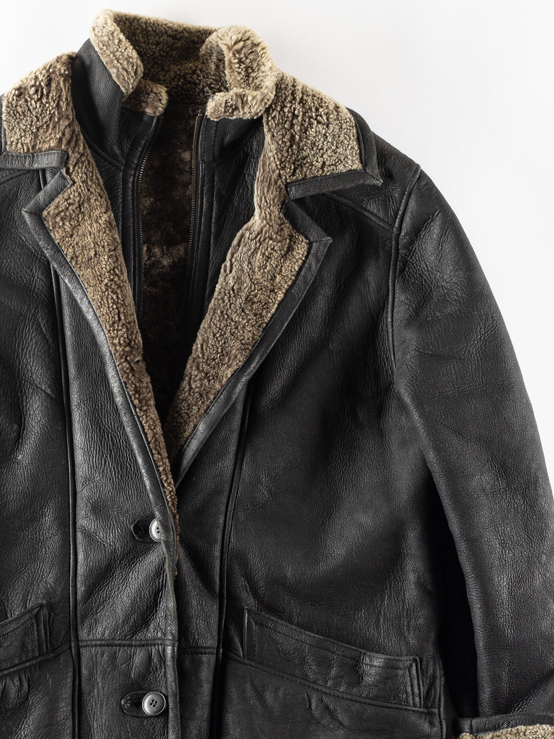 Vintage 80's Men Sheepskin Coat in Black