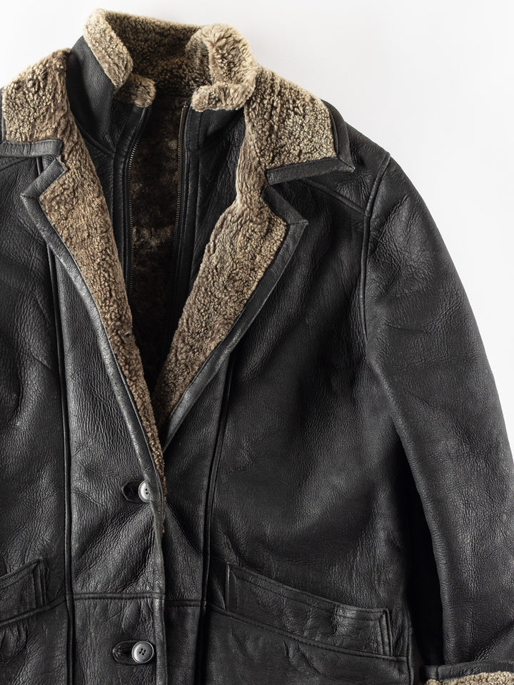 Vintage 80's Men Sheepskin Coat in Black