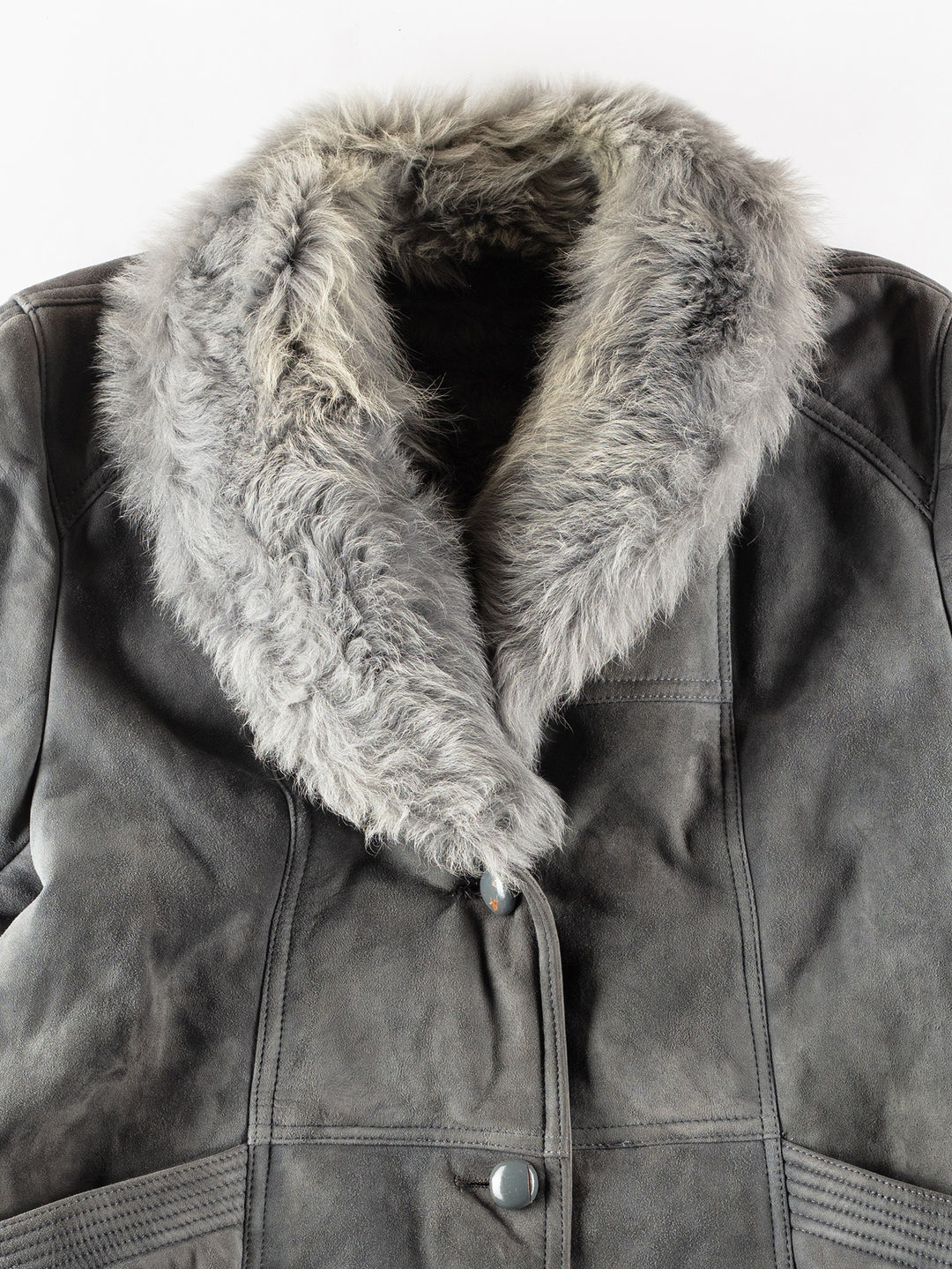 Vintage 80's Women Sheepskin Coat in GrayMN242