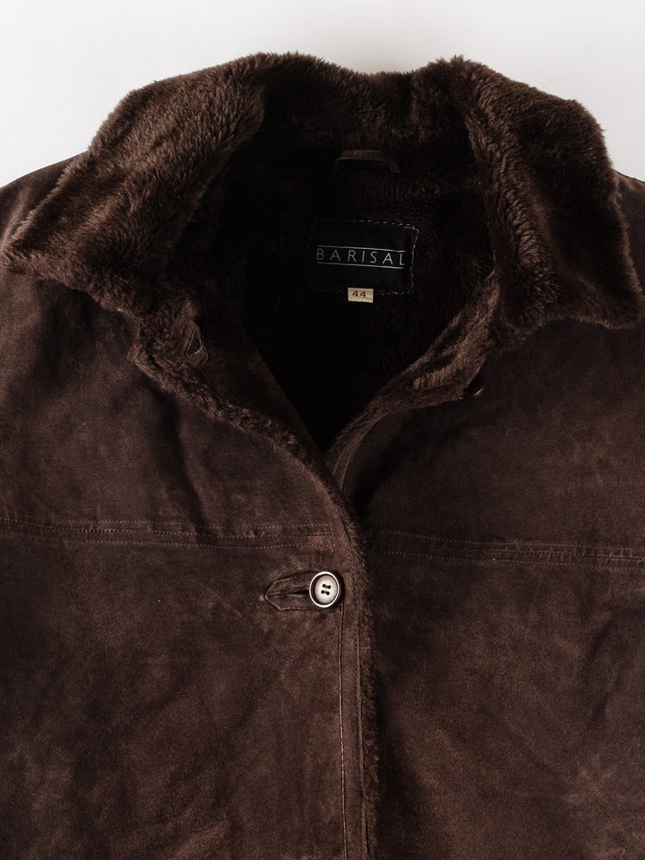 Vintage 80's Women Faux Sheepskin Coat in BrownMN348