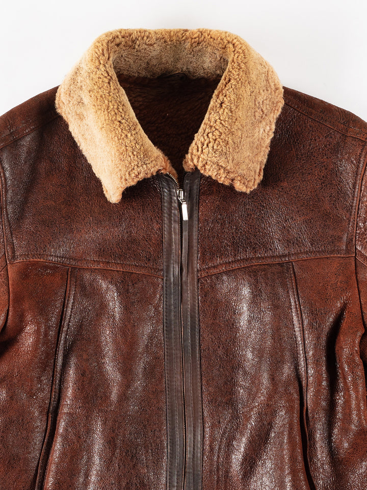 Vintage 90's Women Sheepskin Jacket in BrownMN275