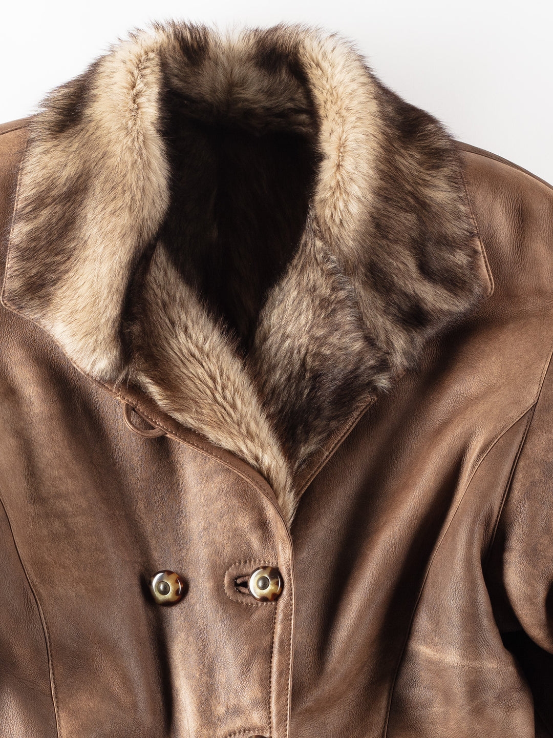 Vintage 80's Women Sheepskin Shearling Coat in Brown