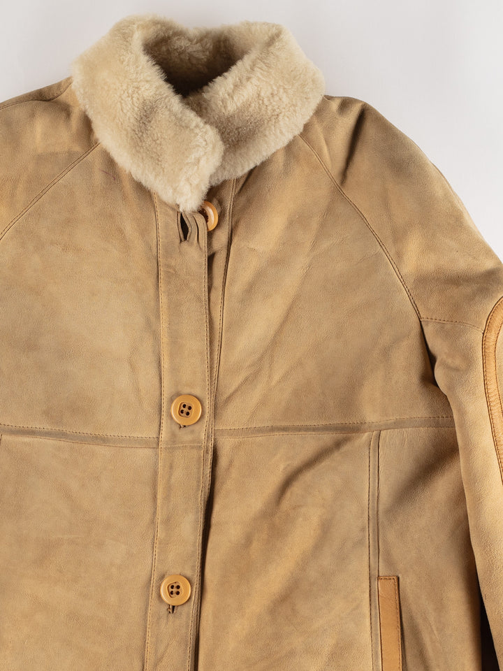 Vintage 90's Women Sheepskin Coat in Beige