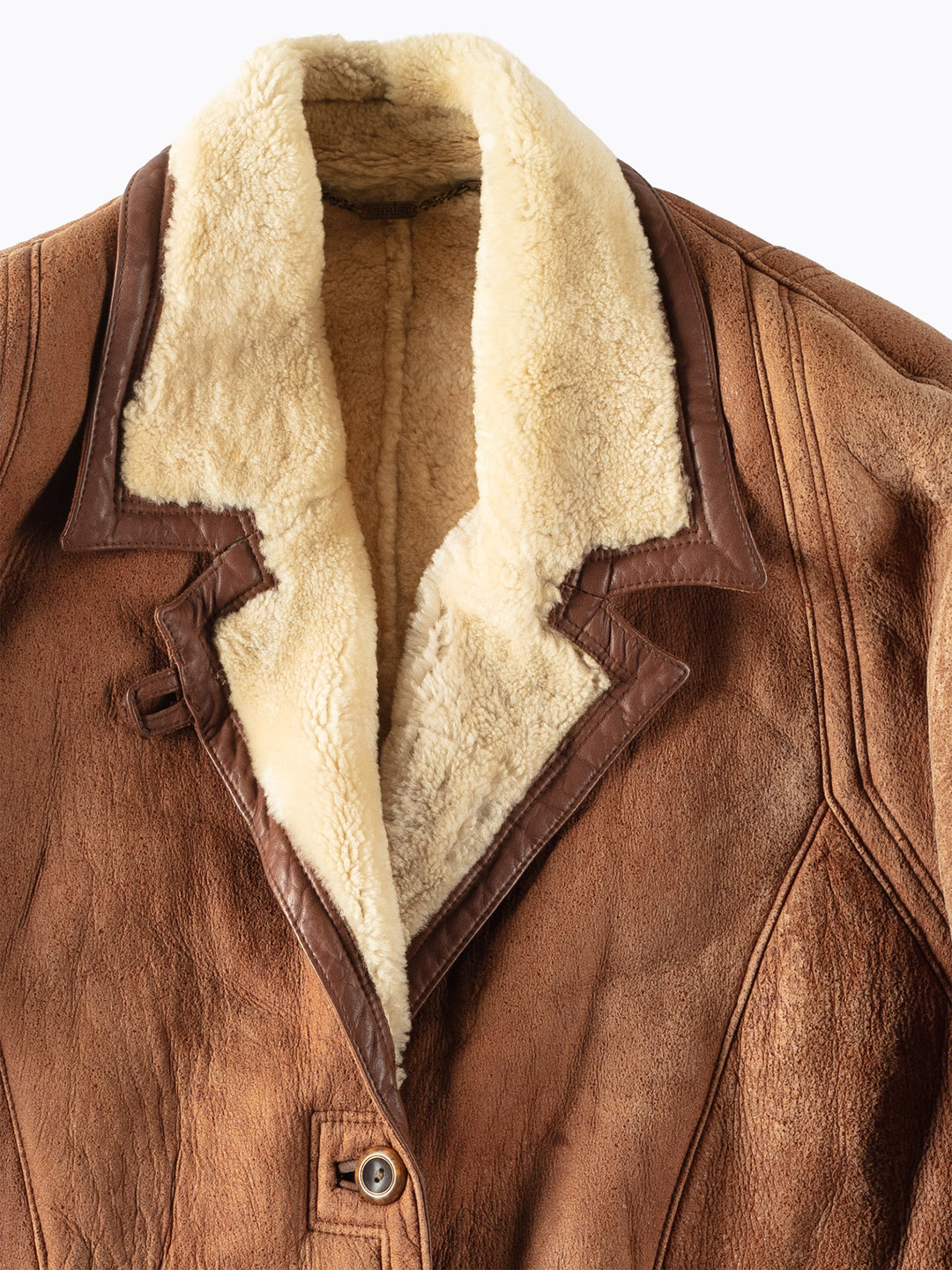 Vintage 80's Women Sheepskin Shearling Coat in Brown