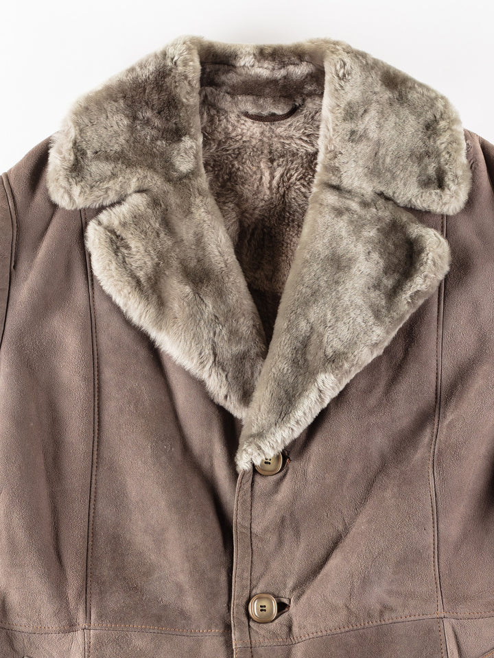 Vintage 80's Men Sheepskin Coat in GrayVN255