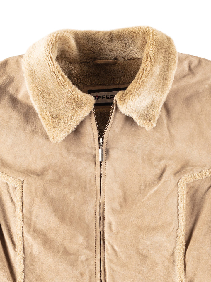 Vintage 90's Women Faux Sheepskin Jacket in Beige