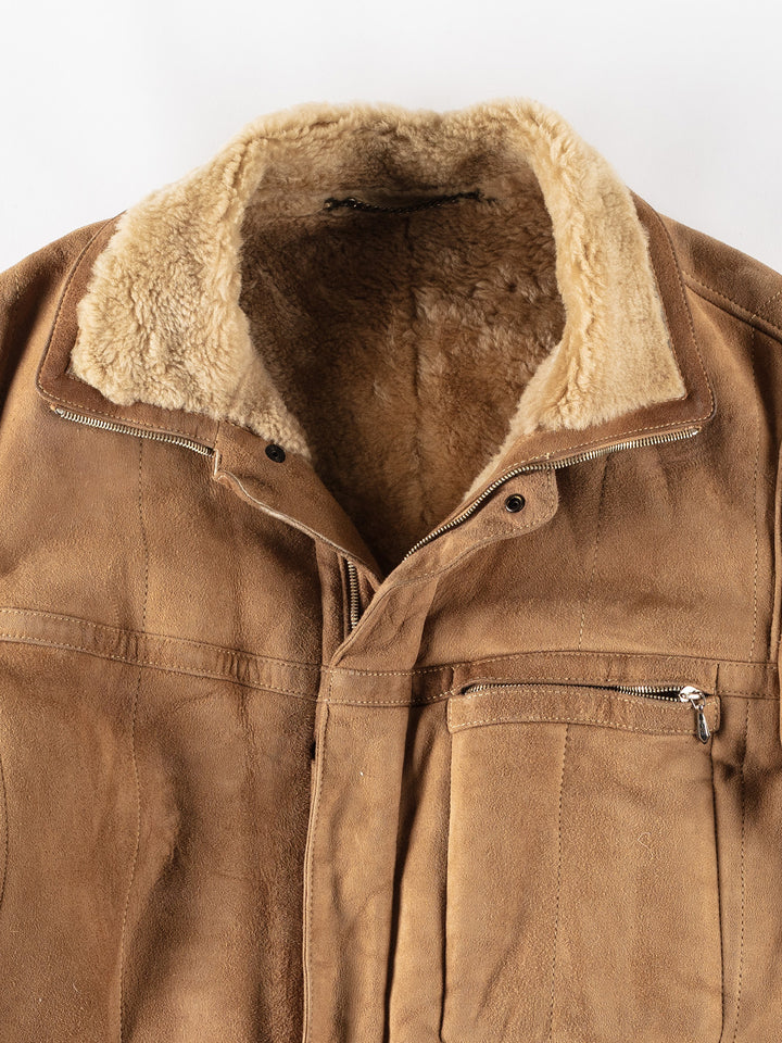 Vintage 80's Men Sheepskin Coat in BrownVN392