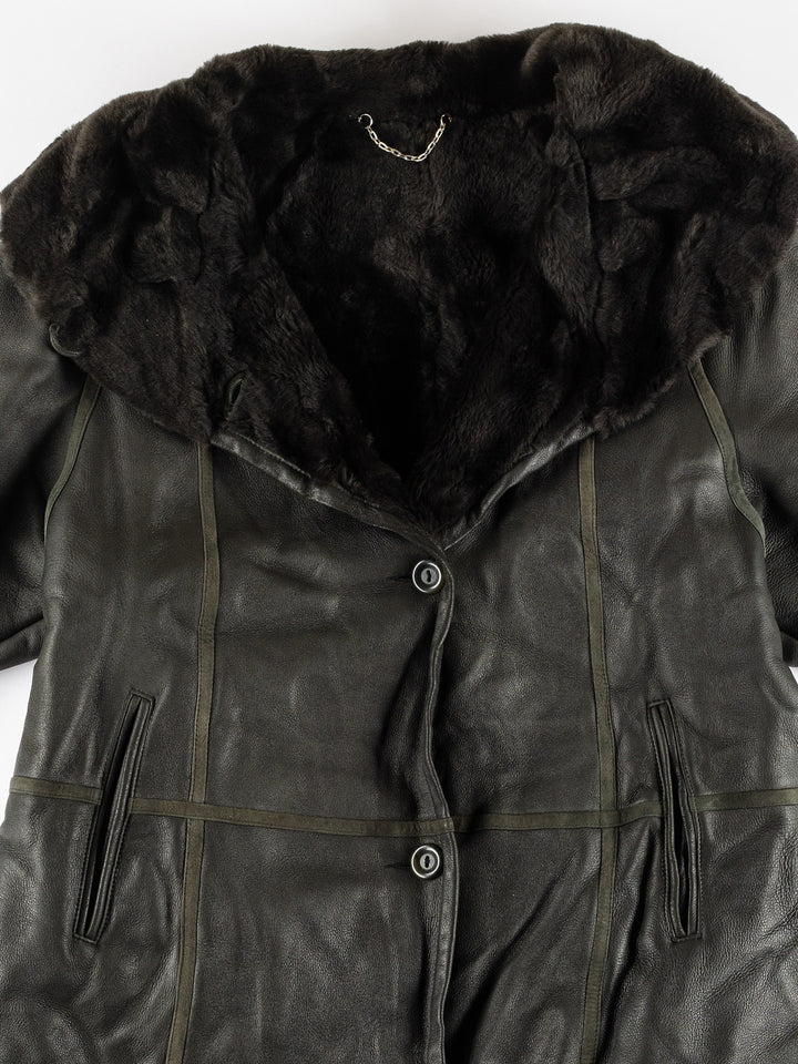 Vintage 80's Women Leather Coat in GreenMN389