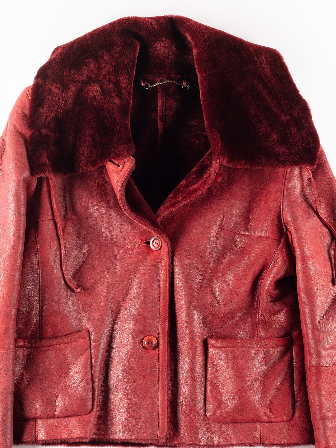 Vintage 90's Women Sheepskin Jacket in Red
