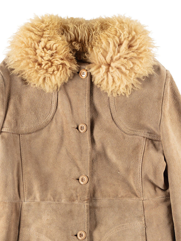 Vintage 90's Women Faux Sheepskin Coat in Beige