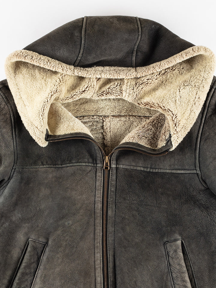 Vintage 80's Women Sheepskin Coat in GrayMN403
