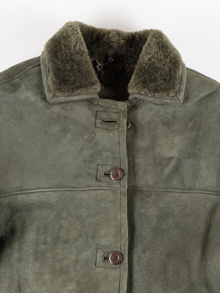 Vintage 80's Women Sheepskin Coat in GreenMN432