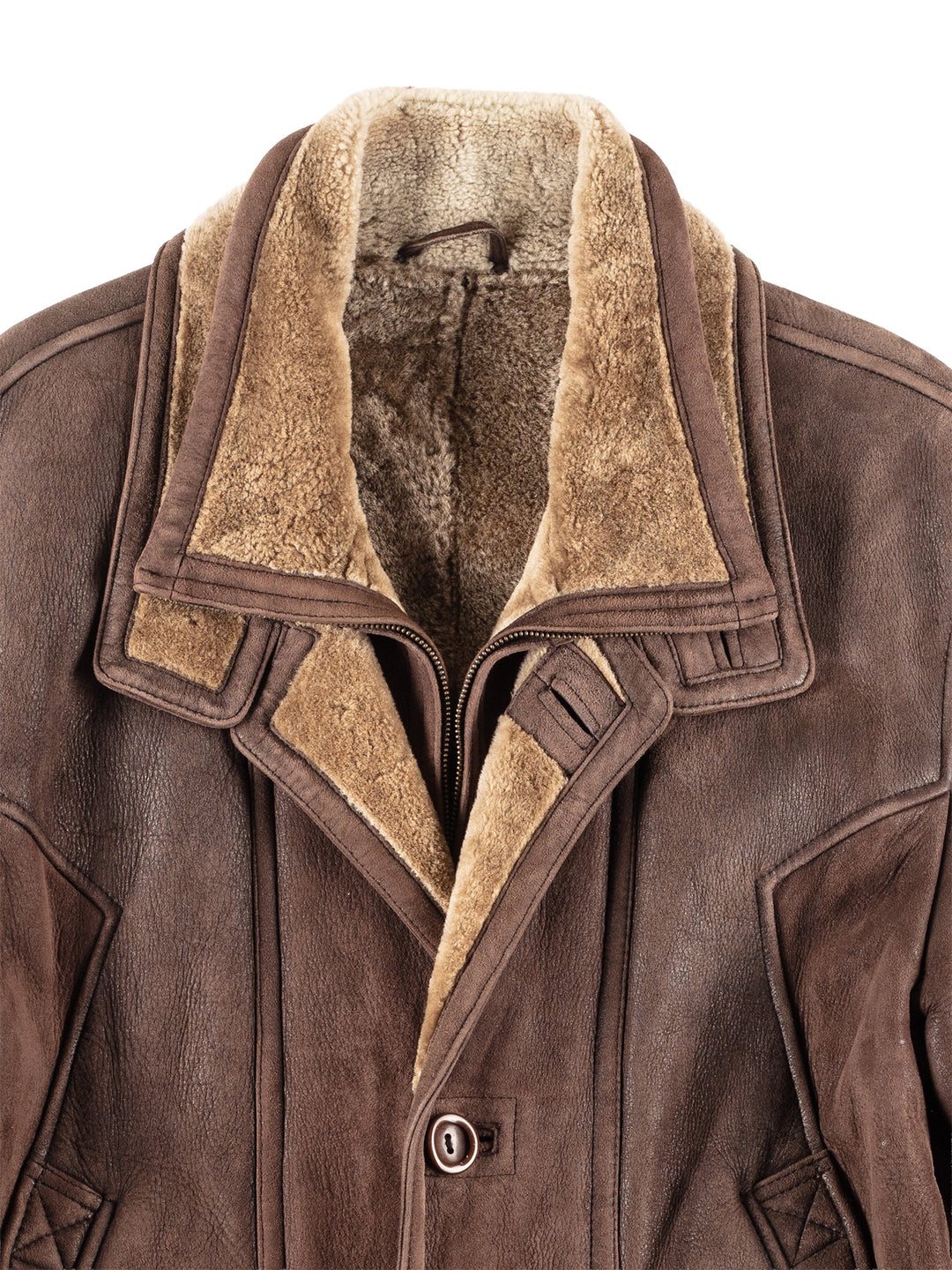 Vintage 90's Men Sheepskin Coat in Brown