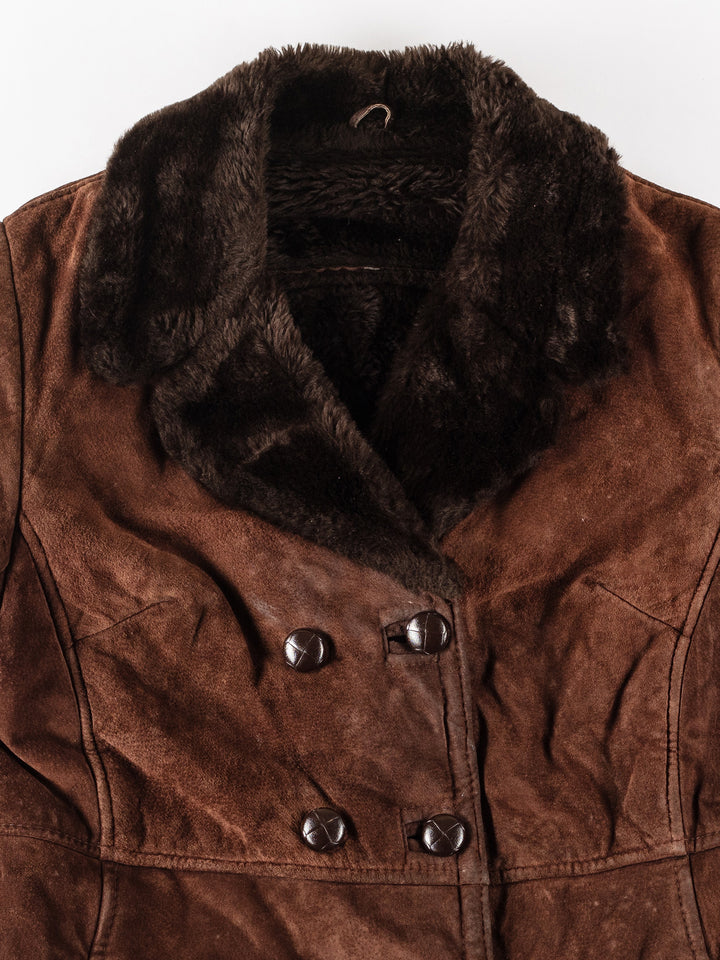 Vintage 90's Women Faux Sheepskin Coat in BrownMN189