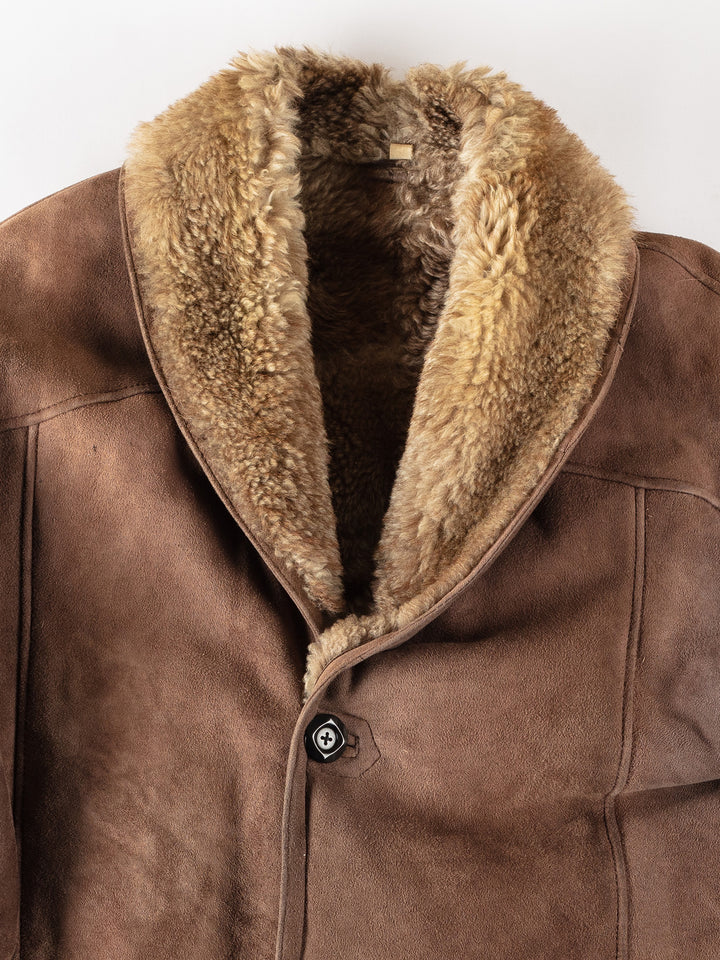 Vintage 70's Men Sheepskin Coat in BrownVN348