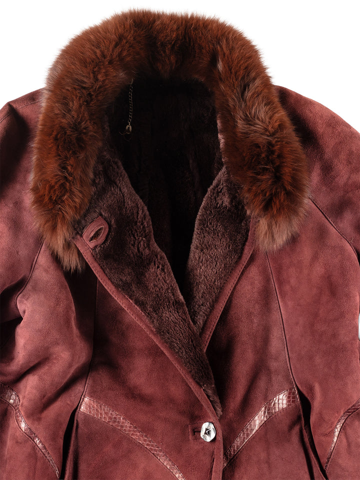 Vintage 80's Women Sheepskin Coat in Red