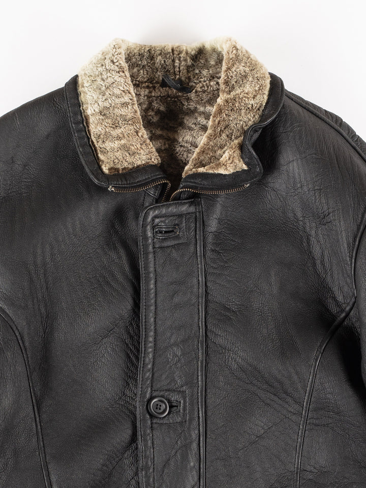 Vintage 80's Men Sheepskin Coat in Black