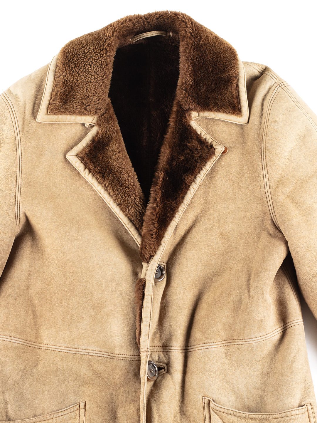 Vintage 70's Men Sheepskin Coat in Beige