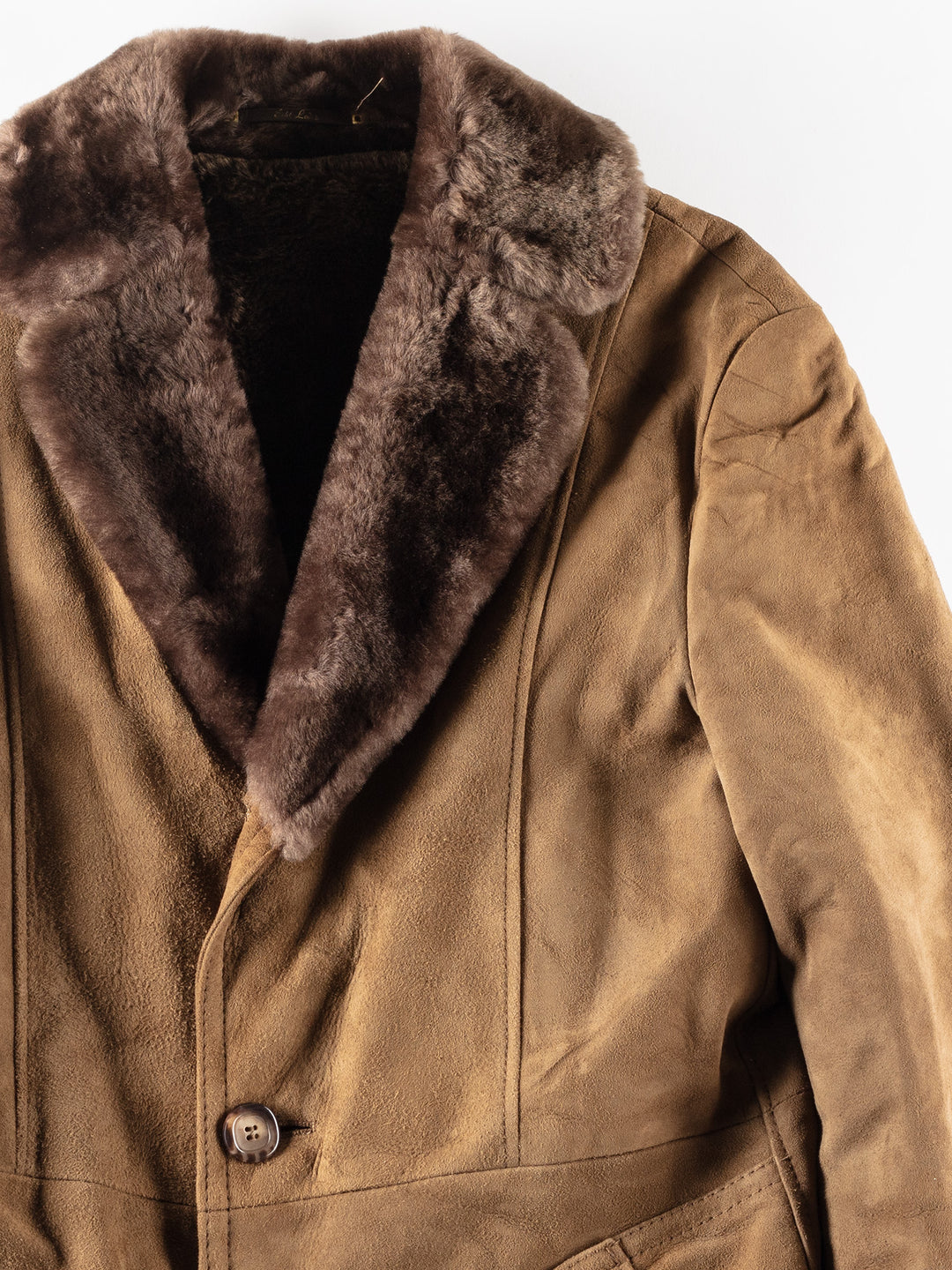 Vintage 80's Men Faux Sheepskin Coat in Beige