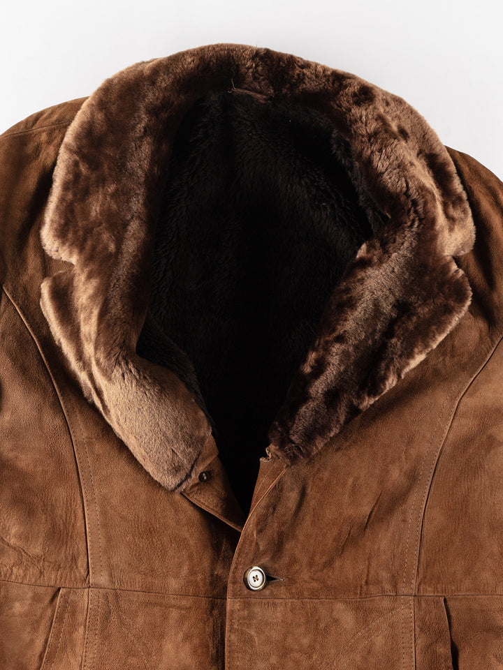 Vintage 90's Men Faux Sheepskin Coat in BrownVN173