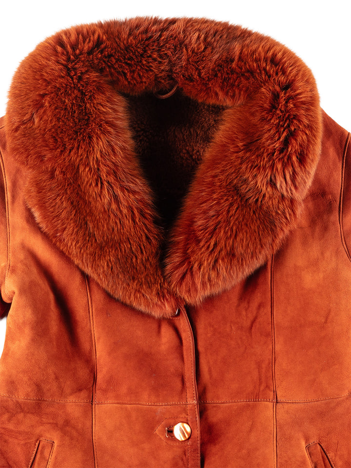Vintage 70's Women Sheepskin Coat in Orange