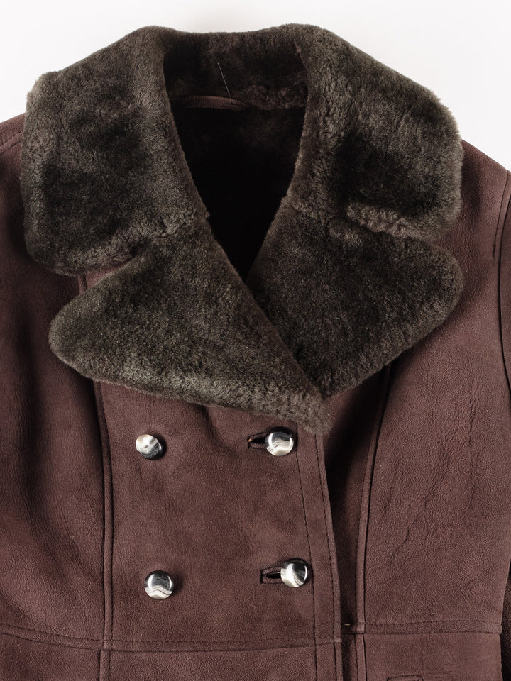 Vintage 80's Women Sheepskin Coat in Brown