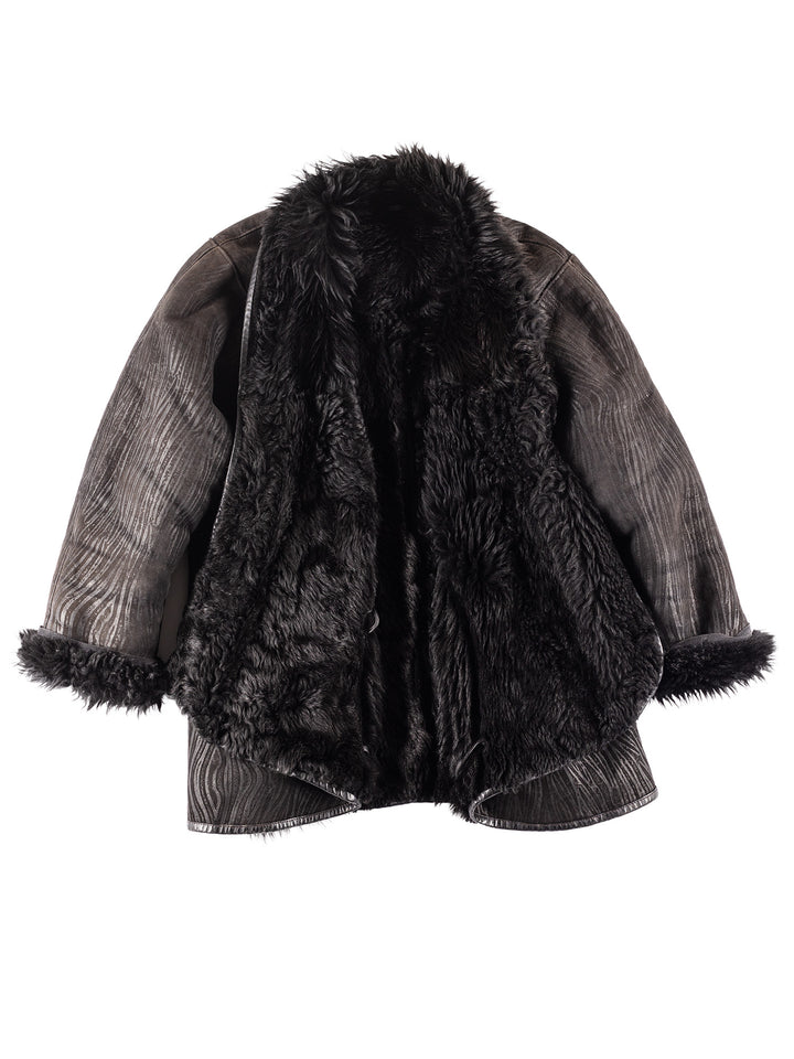 Vintage 00's Women Sheepskin Coat in Black