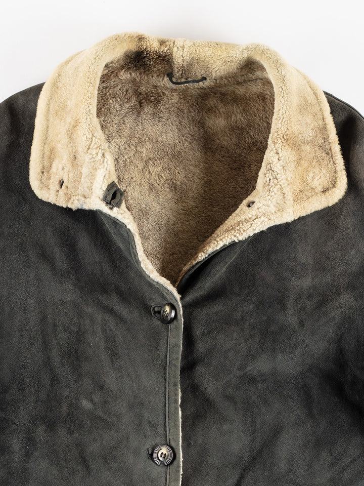 Vintage 80's Women Sheepskin Coat in GrayMN433