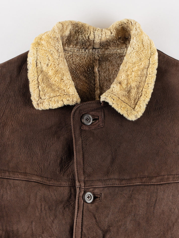 Vintage 80's Men Sheepskin Coat in BrownVN498