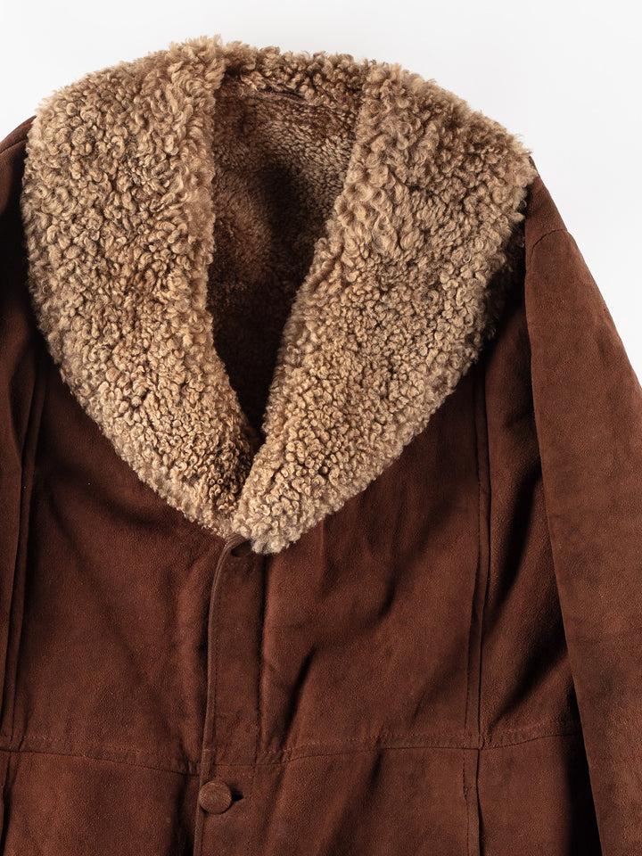Vintage 70's Men Sheepskin Shearling Coat in Brown