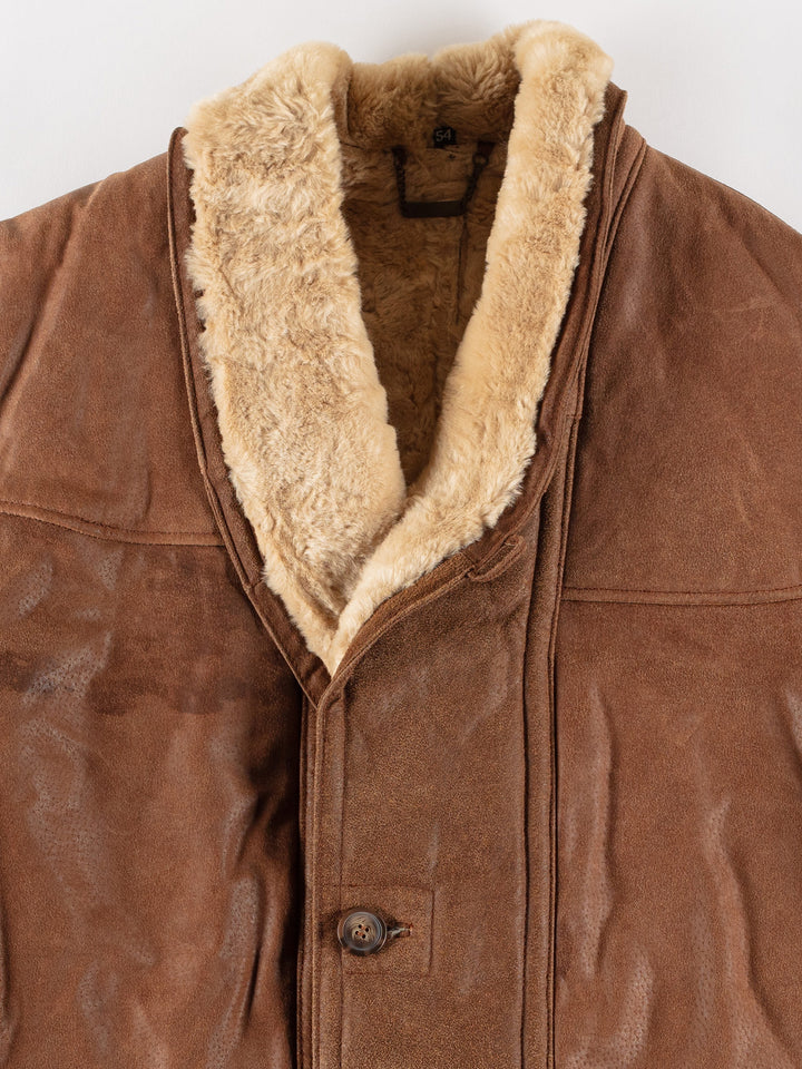 Vintage 80's Men Faux Sheepskin Coat in BrownVN499