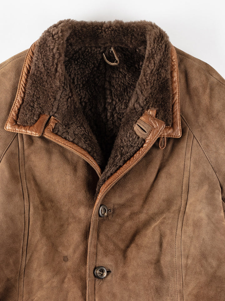 Vintage 80's Men Sheepskin Coat in BrownVN142